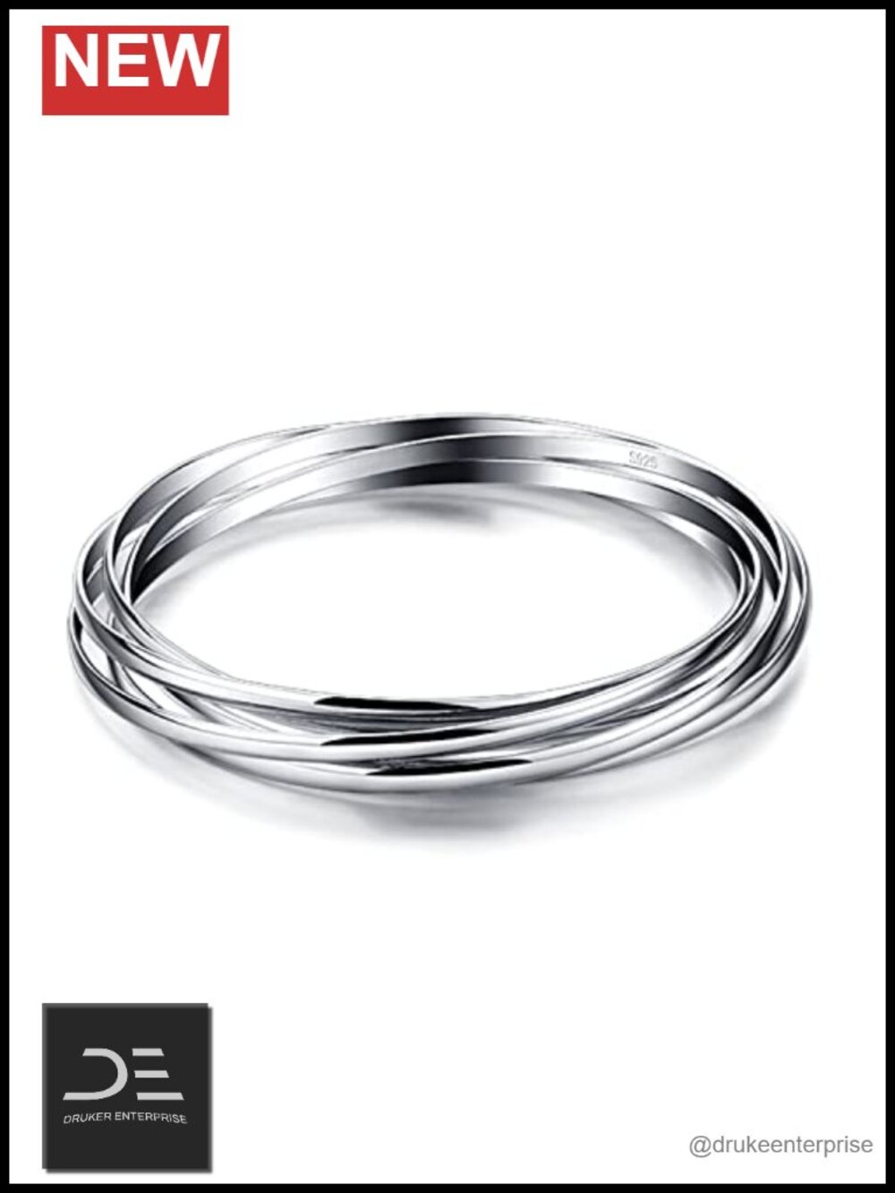 925 Sterling Silver Bangle Bracelet Minimalist 5 Loop Handmade Italy Women